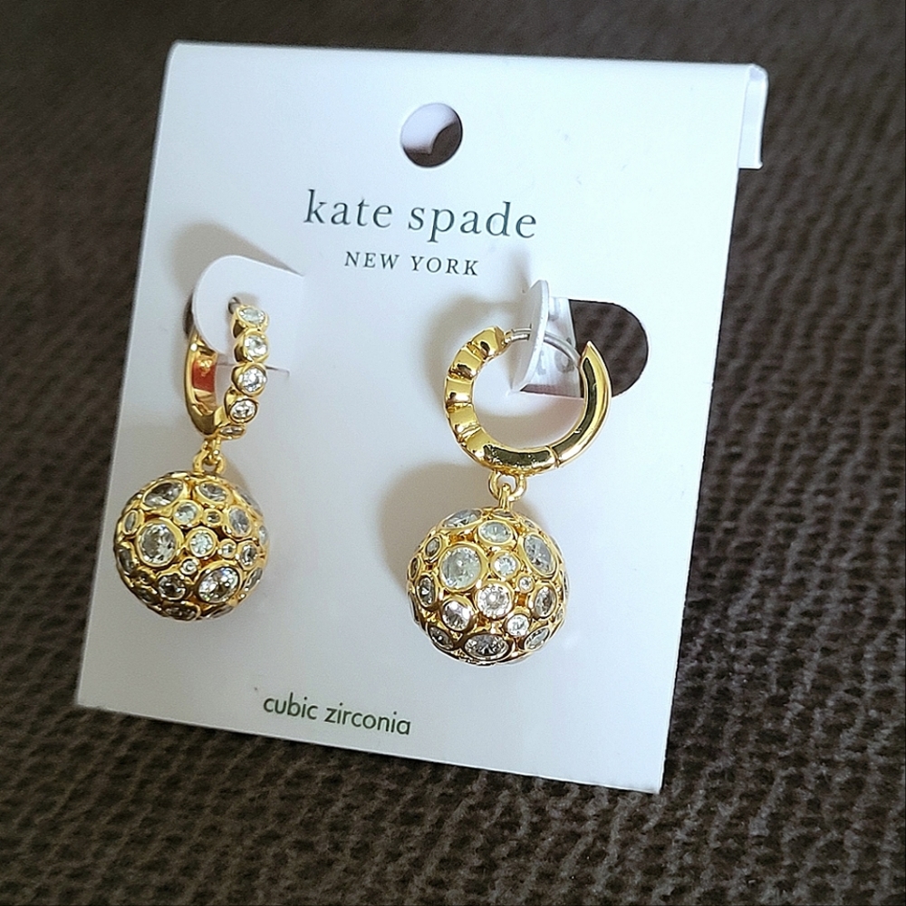 Kate Spade♠️ "On The Dot" Sphere🌎 Huggie🤗 Hoop Earrings - Picture 4 of 16